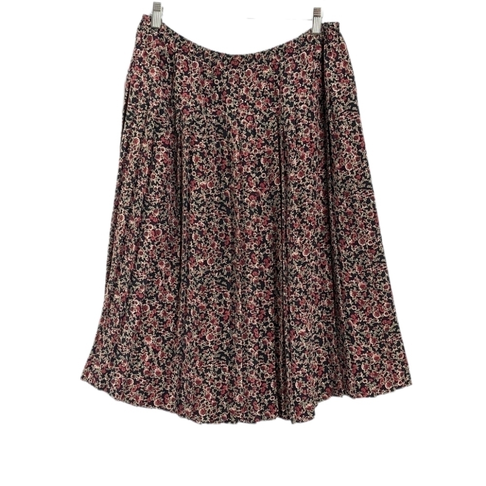 Vintage d'aillards liberty daisy floral pleated maxi skirt green red black sz 18